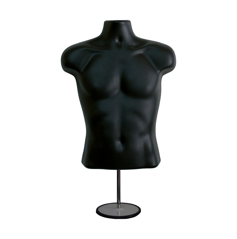 DisplayTown Male Mannequin Torso with Metal Stand Hollow Back Body Stackable Dress Form for Tshirt Display, Countertop, Craft Shows, Photos and Design, S-M Clothing Size (Black, Set of 2) - Image 2